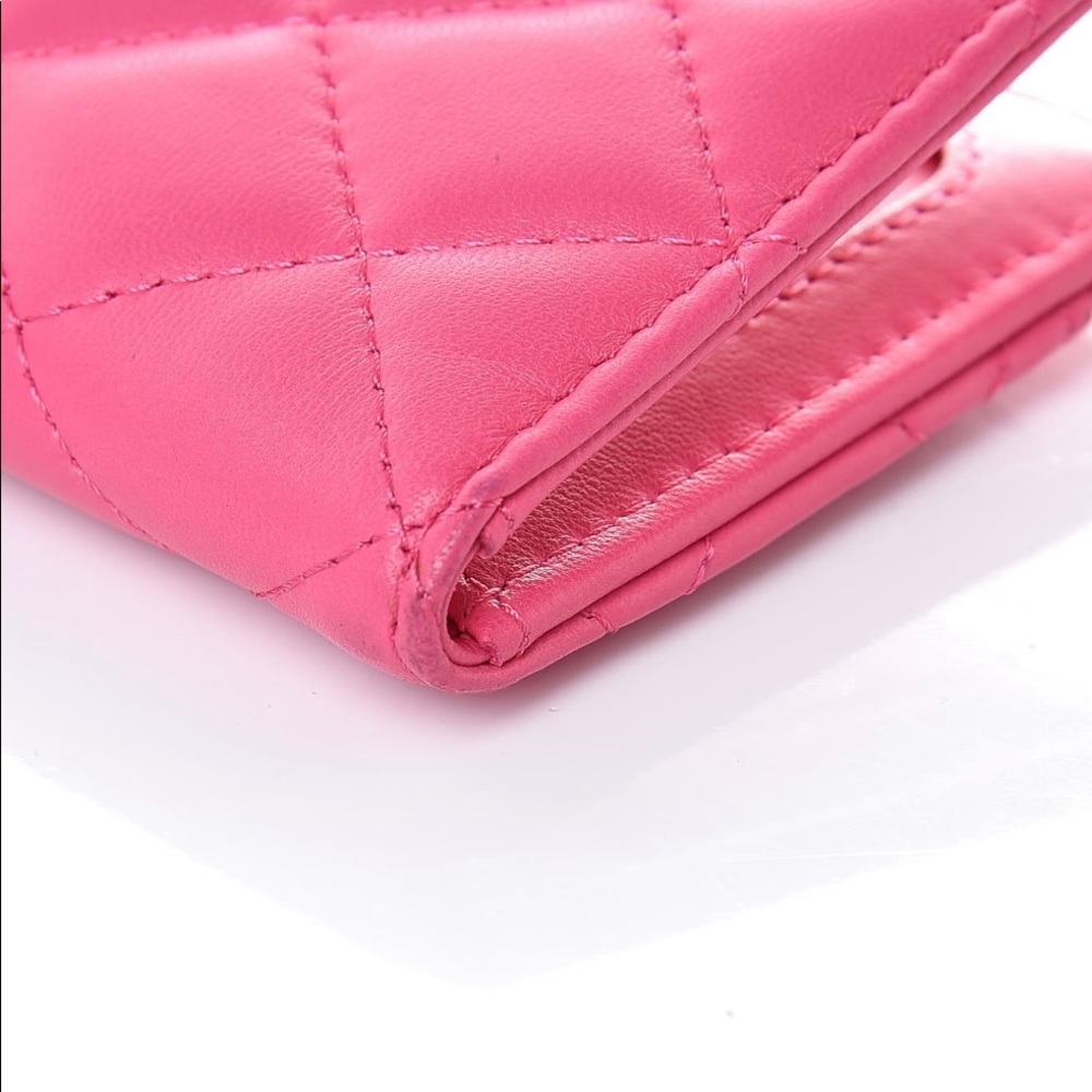 CHANEL Lambskin Quilted Card Holder Wallet Fuchsia - Picture 7 of 10